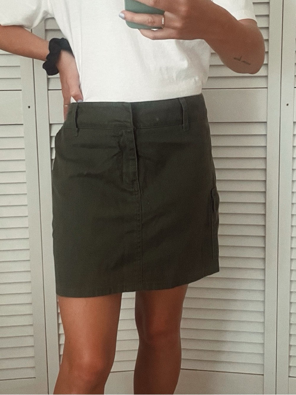 Dickies Olive Green Workwear Skirt with Red Logo on side pocket